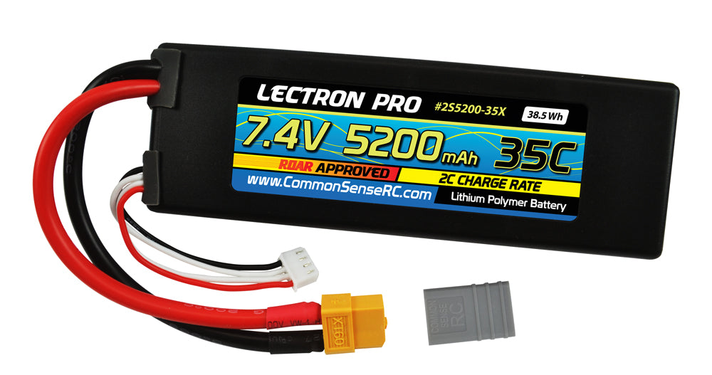 Lectron Pro 7.4V 5200mAh 35C Lipo Battery with XT60 Connector + CSRC adapter
